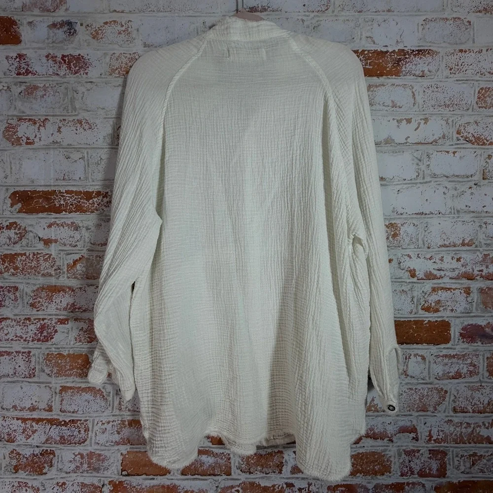 We The Free Button Down Top Womens XS White Gauze Oversized Long Sleeve